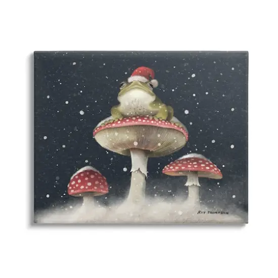 Stupell Industries Frog In Santa Hat Snowy Mushrooms Canvas Wall Art {1}