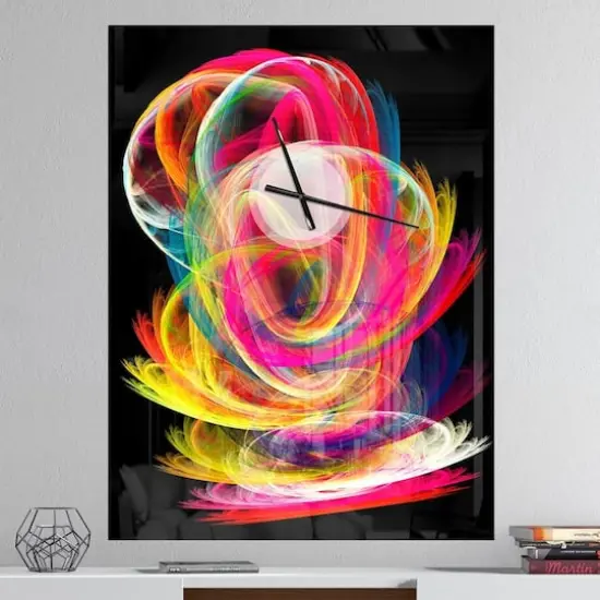 Designart Colorful Thick Strokes In Black Wall Clock {3}