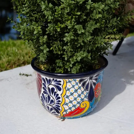 12.5" Handmade Mexican Talavera Ceramic Planter {9}