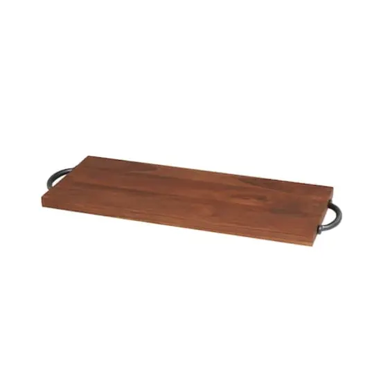 28" Brown Wood Tray with Black Metal Handles {1}