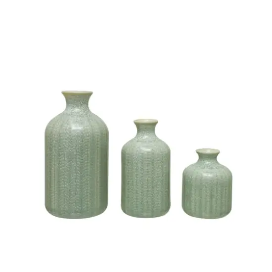 Hello Honey&reg; Gray, Green & Natural Stoneware Vase Set {3}