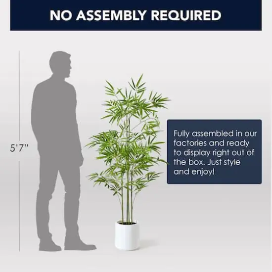 American Art Decor 5ft. Realistic Artificial Bamboo Tree Faux Plant in White Pot {7}