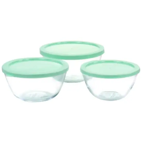 Martha Stewart Mint Borosilicate Glass Prep Bowl Set with Plastic Lids {4}