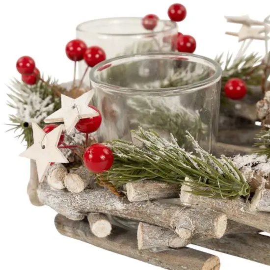 10" Frosted Berries & Branches Votive Candle Holder {7}
