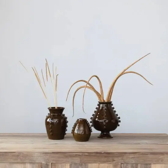 Hello Honey&reg; 7" Brown Terra Cotta Vase with Hobnails {5}