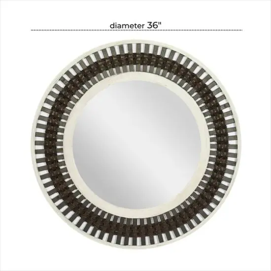 36" Brown Wood Contemporary Round Wall Mirror {8}