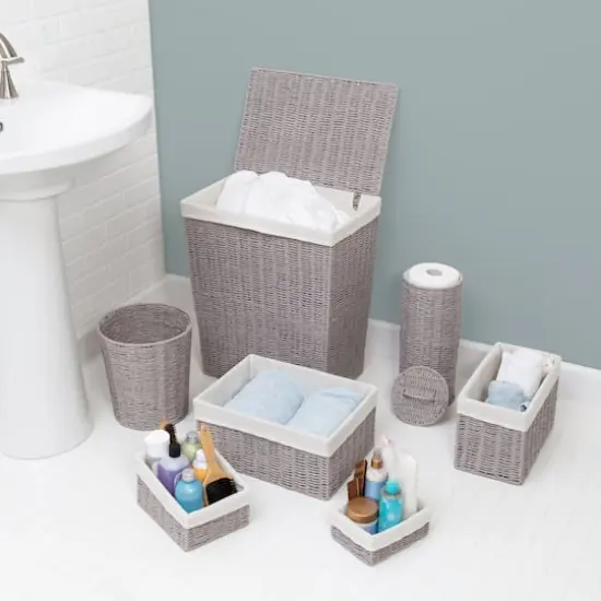 Honey Can Do Gray 7 Piece Twisted Paper Rope Woven Bathroom Storage Basket Set {4}