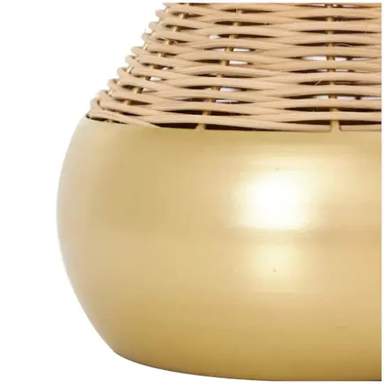 11" Brown & Gold Rattan Handmade Woven Vase {5}