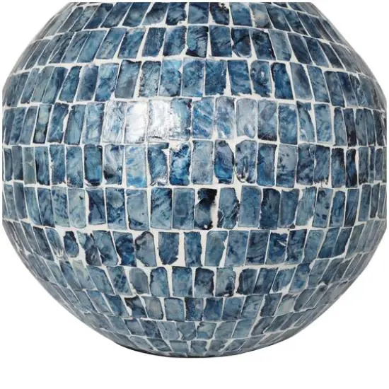 14" Blue Mother of Pearl Handmade Mosaic Inspired Vase {6}