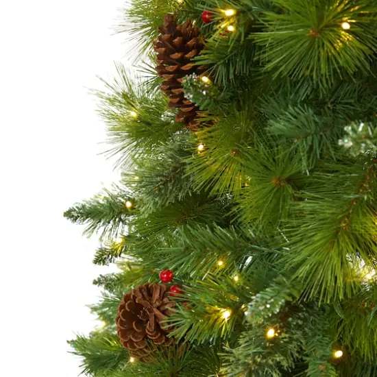 7ft. Pre-Lit Montana Mixed Pine, Pinecones & Berries Artificial Christmas Tree with Clear LED Lights {4}