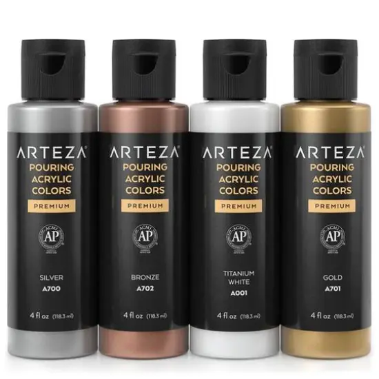 Arteza&reg; Pouring Acrylic Metallic Tones Paint Set {4}