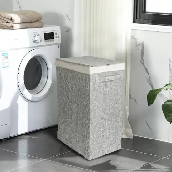 Household Essentials Narrow Collapsible Laundry Hamper with Liner & Lid Graphite {4}