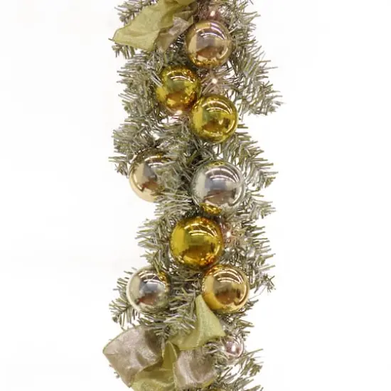 9ft. Pre-Lit Gold Ornament Metallic Garland {1}