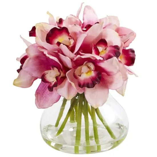 8" Pink Cymbidium Orchid Arrangement in Glass Vase {1}