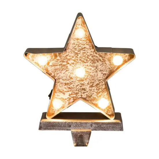 Glitzhome&reg; 8" Marquee LED Star Wooden & Metal Stocking Holder Set {5}