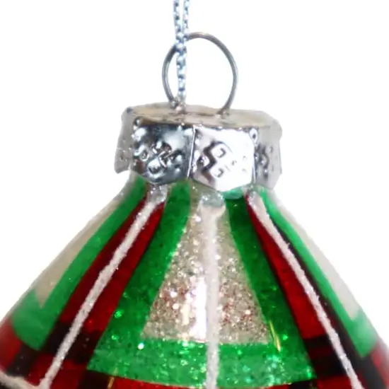 5.75" Red & Green Glitter Plaid Glass Teardrop Ornament by Ashland&reg; {3}