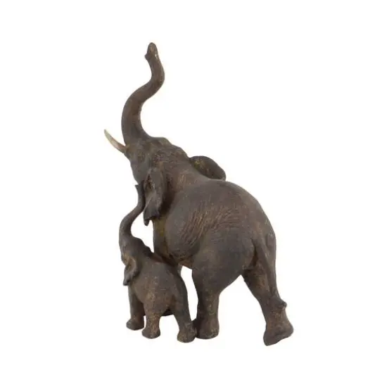 11" Brown Eclectic Polystone Elephants Sculpture {6}