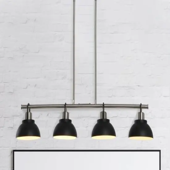Hello Honey&reg; Robert Stevenson Lighting Walsh Metal 4-Light Linear Chandelier with Shades Black/Brushed Nickel {4}