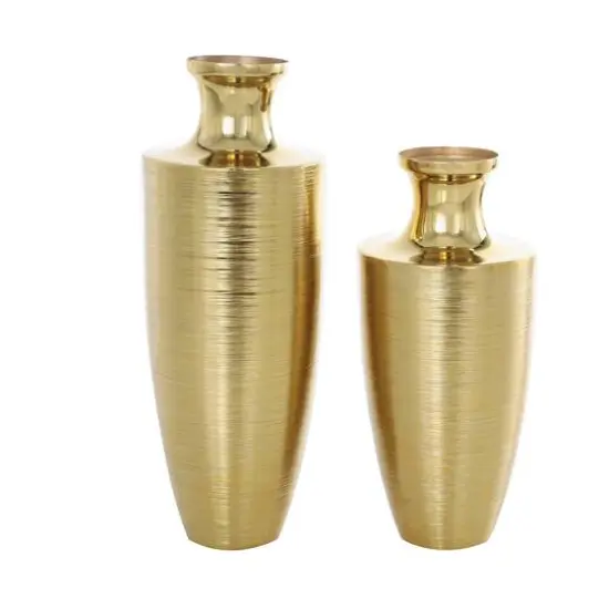 Gold Aluminum Brushed Textured Vase Set {9}