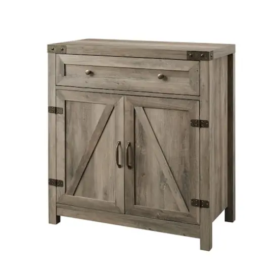 Walker Edison Gray Wash Farmhouse Barn Door Accent Cabinet {1}