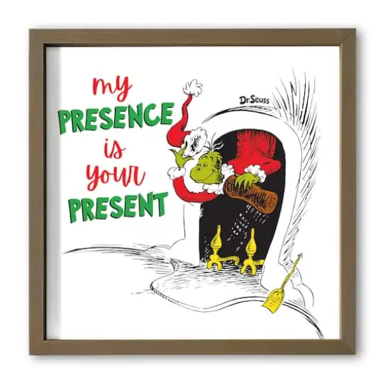 16" The Grinch My Presence is Your Present Framed Print Brown {1}