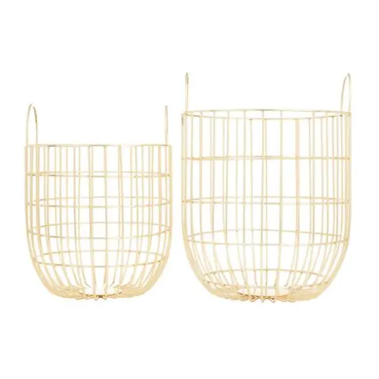 Set of 2 Gold Iron Contemporary Storage Baskets, 17" x 11" x 11" {1}