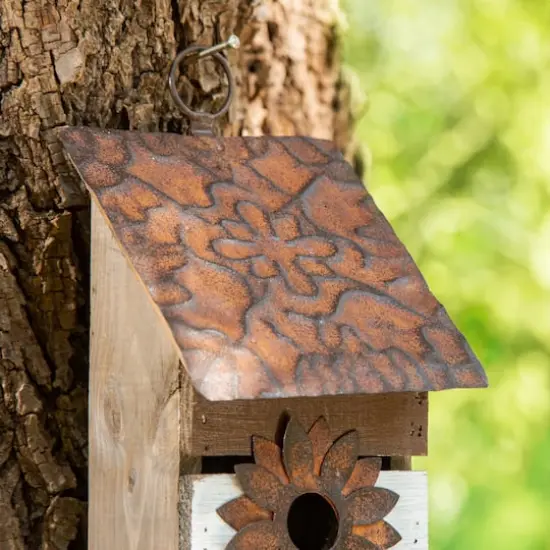 Glitzhome&reg; 14.5" Brown & White Pallet Distressed Birdhouse {6}