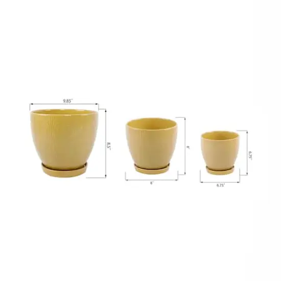 Flora Bunda&reg; Mustard Hiero Ceramic Pot On Saucer Set, 3ct. {3}