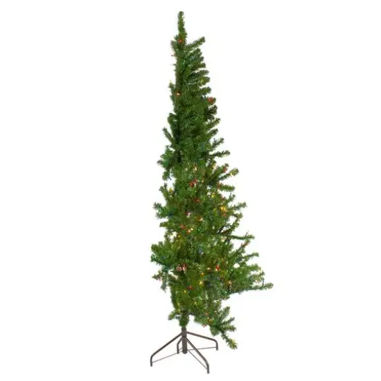 7.5ft. Pre-Lit Canadian Pine Slim Artificial Christmas Wall Tree, Multicolor Lights {3}