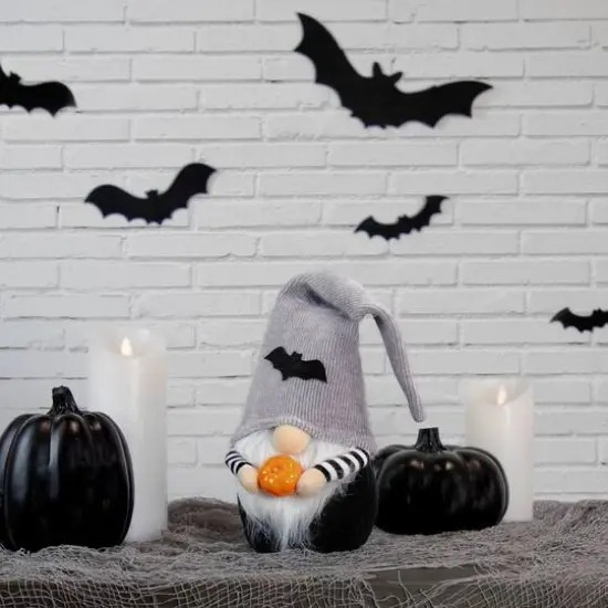 8" Halloween Bat Standing Gnome with Pumpkin {1}