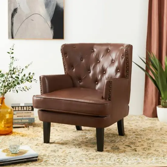 Glitzhome&reg; Modern Leatherette Button-Tufted Accent Armchair Coffee {3}