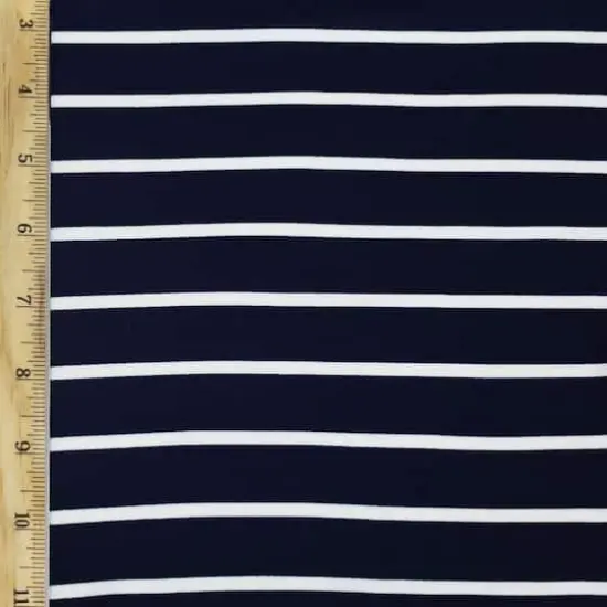 Fabric Merchants White Stripes on Navy Double Brushed 4-Way Stretch Fabric {3}