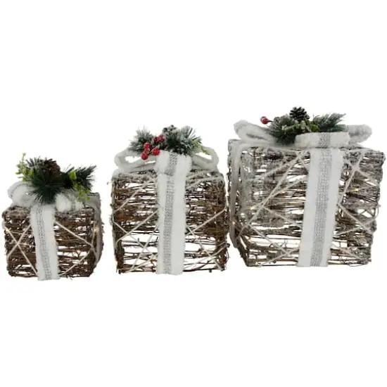 LED Gift Boxes with Pine & Berries Christmas Decoration Set {4}