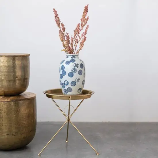 Hello Honey&reg; 21" Brass Finish Art Deco Metal Folding Tray Table {3}