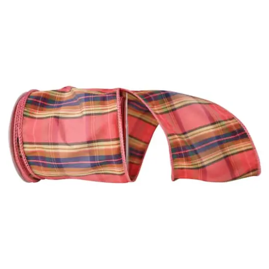 JAM Paper 4" x 10yd. Coral Plaid Pizzaz Wired Ribbon {1}