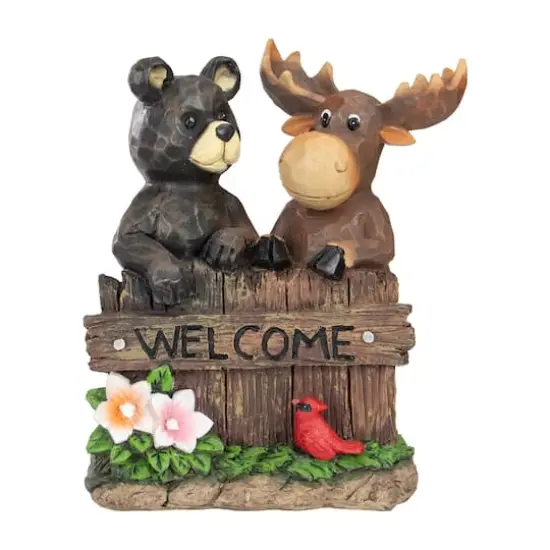 9.5" Black Bear & Moose Welcome Outdoor Garden Statue {1}