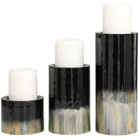 Black Metal Colorblock Candle Holder with Gold and Silver Streaks Set {4}