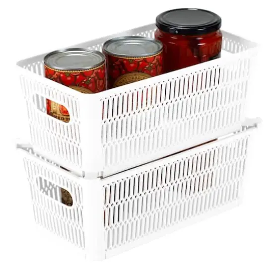 Simplify Slide 2 Stack It Small Storage Tote Baskets, 2ct. White {14}