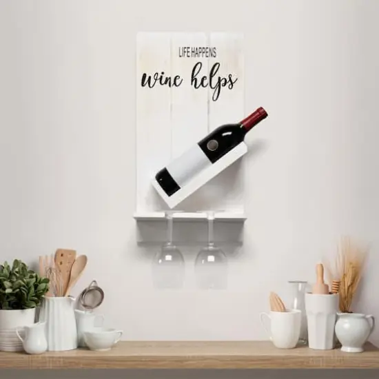 Elegant Designs Wall Mounted Wine Bottle Shelf & Glass Holder White Wash {4}