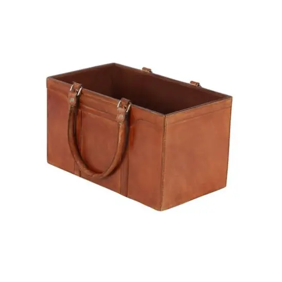 16" Brown Leather Rustic Magazine Holder {5}