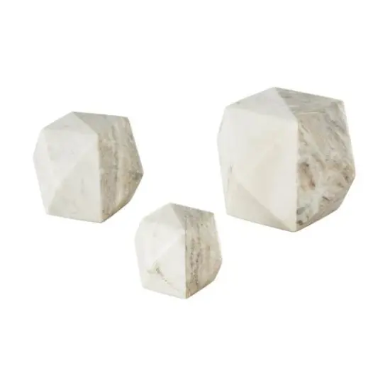 White Marble Geometric Cube Two-Toned Hexagon Sculpture with Cream & Copper Accents, 3ct. {4}