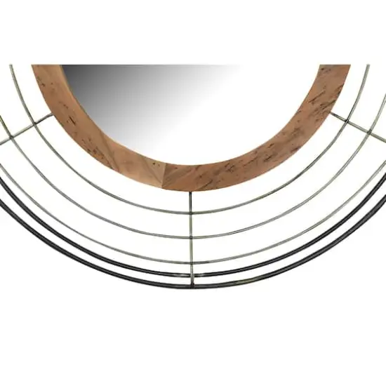 Hello Honey&reg; Round Wall Mirror with Wood Frame and Metal Wire Surround {3}