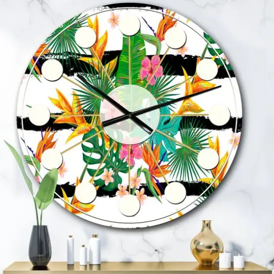 Designart 'Retro Tropical Leaves Ii Mid-Century Modern Wall Clock {1}
