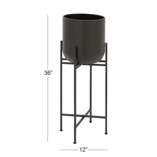 36" Black Metal Modern Planter {4}