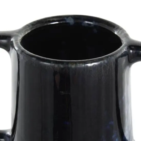 16" Dark Blue Ceramic Textured Cone Vase with Curved Handles {6}