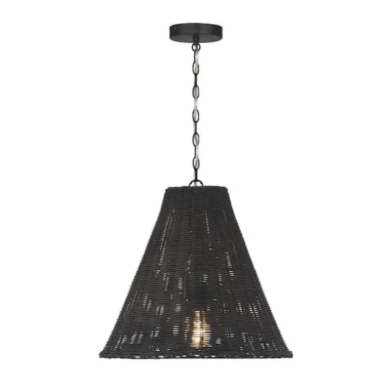 Hello Honey&reg; Rattan Taper Pendant Light Black {5}