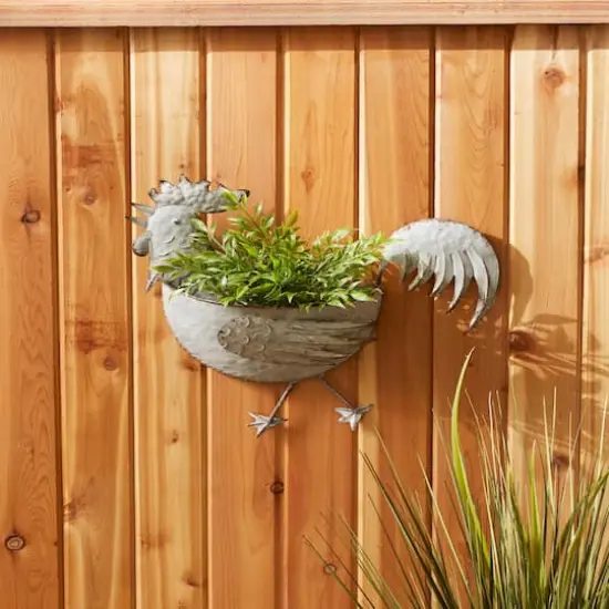 DII&reg; 14.25" Rooster Galvanized Wall Planter {6}