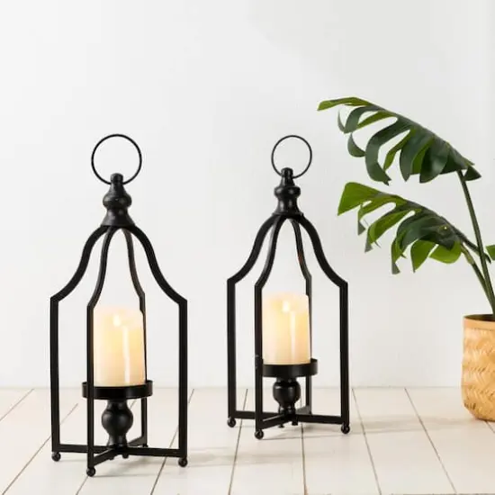 Glitzhome&reg; 16.5" Black Farmhouse Metal Lantern, 2ct. {3}