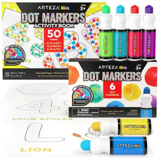 Arteza&reg; Kids Dot Markers 75ml, Alphabet/Numbers/Shapes Book, 7 Pieces {1}