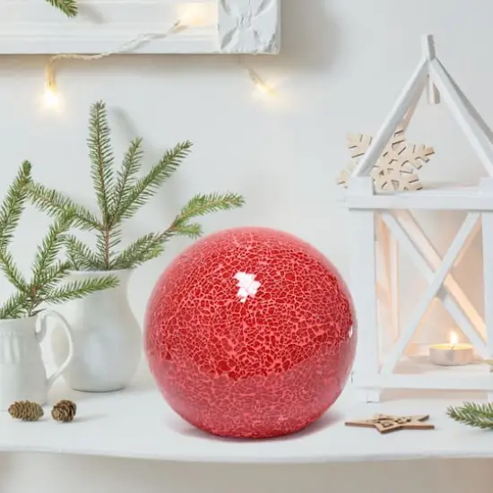 Simple Designs 7.7" Mosaic Stone Ball Table Lamp Red {5}